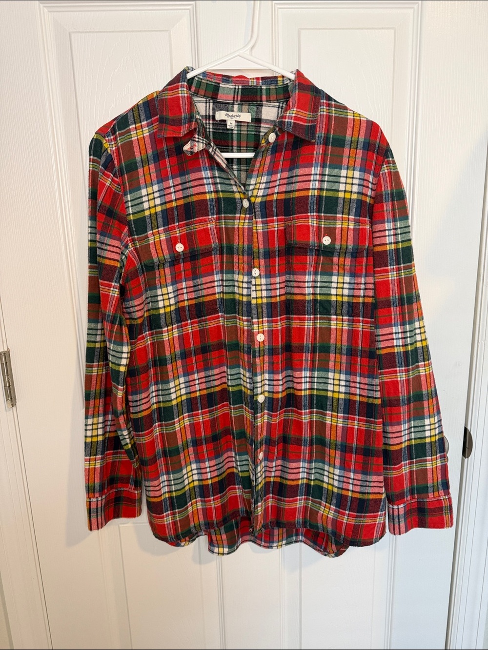 Madewell Ex-boyfriend Red and Green Plaid flannel Button-Up Shirt